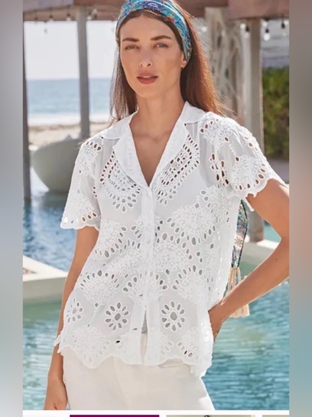 Johnny Was Marietta Cooper Embroidered Eyelet Shirt | Cupra Rayon | Size S - Picture 2 of 8